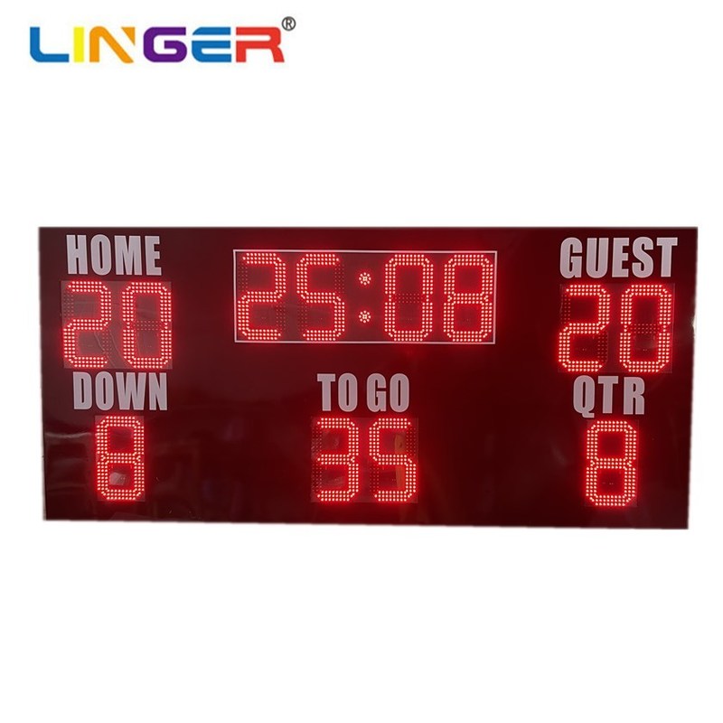 American Football Scoreboard mit Hauptuhr/Score/Down/Togo/Qtr