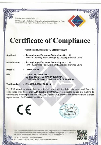 China Jiaxing Linger Electronic Technology Co., Ltd. zertifizierungen